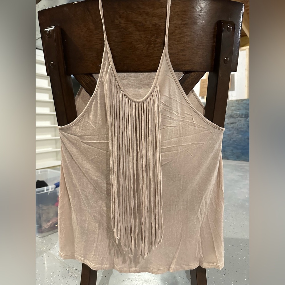 Women's Cream Fringe Tank Top